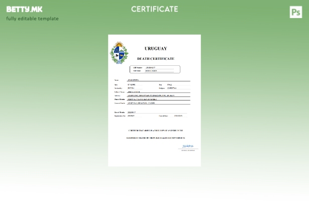 модерен стил Уругвајски уверение за смрт Шаблон за Word и PDF